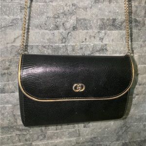 Gucci Vintage 1980’s Black Lizard Chain Strap Evening Bag